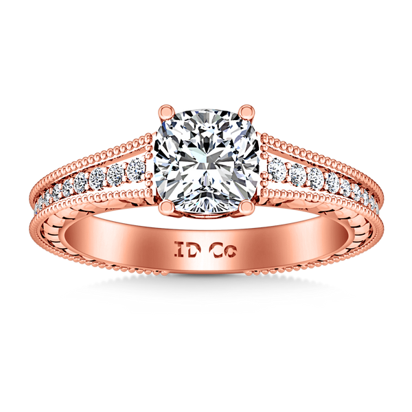 Pave Cushion Cut Engagement Ring Primrose 14K Rose Gold