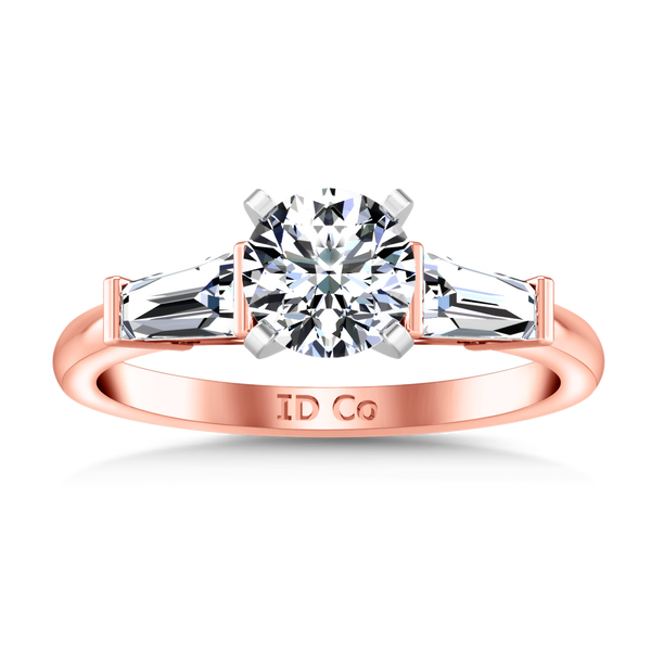 Three Stone Engagement Ring Prong Channel Set Tappered Baguette 14K Rose Gold