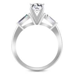 Three Stone Engagement Ring Prong Channel Set Tappered Baguette 14K White Gold