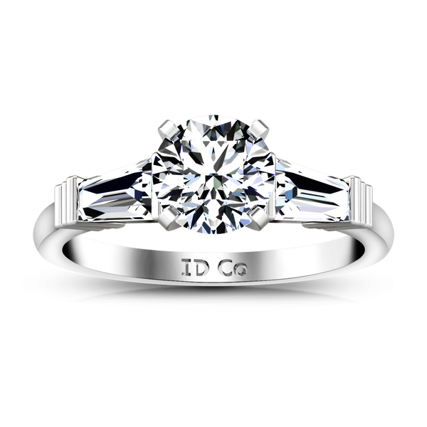 Three Stone Engagement Ring Structural Tapered Baguette 14K White Gold