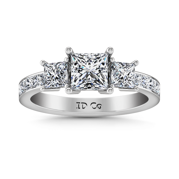Three Stone Princess Cut Engagement Ring Rebecca 14K White Gold