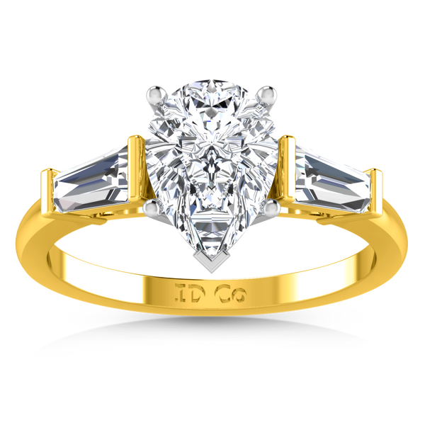 Three Stone Engagement Ring Tapered Baguette 14K Yellow Gold