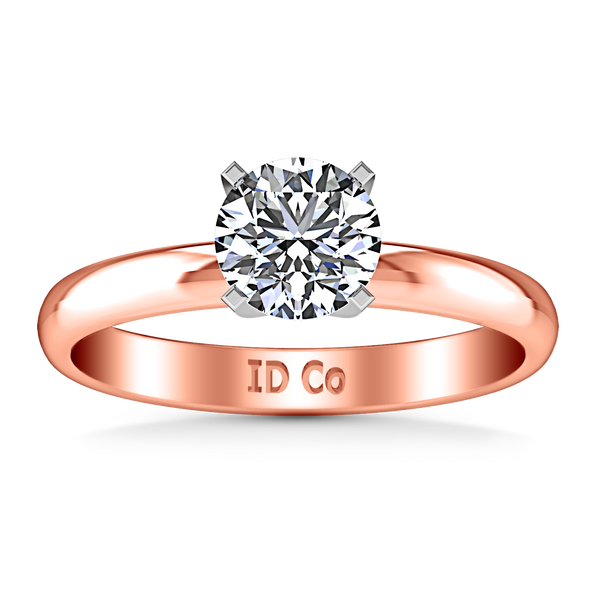 Solitaire Engagement Ring Comfort Fit Round Diamond 14K Rose Gold