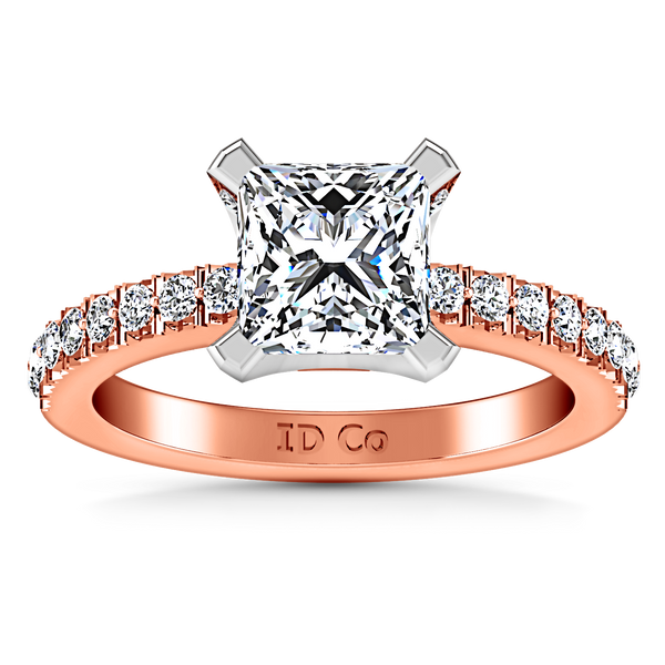 Pave Princess Cut Engagement Ring Prima 14K Rose Gold