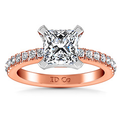 Pave Princess Cut Engagement Ring Prima 14K Rose Gold