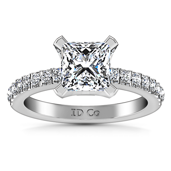 Pave Princess Cut Engagement Ring Prima 14K White Gold