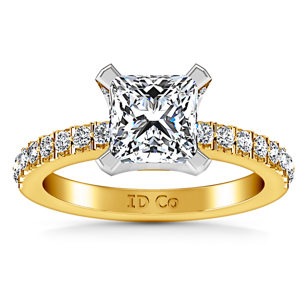 Pave Princess Cut Engagement Ring Prima 14K Yellow Gold