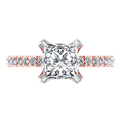 Pave Princess Cut Engagement Ring Prima 14K Rose Gold