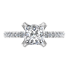 Pave Princess Cut Engagement Ring Prima 14K White Gold