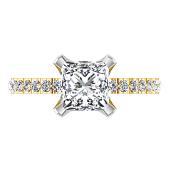 Pave Princess Cut Engagement Ring Prima 14K Yellow Gold