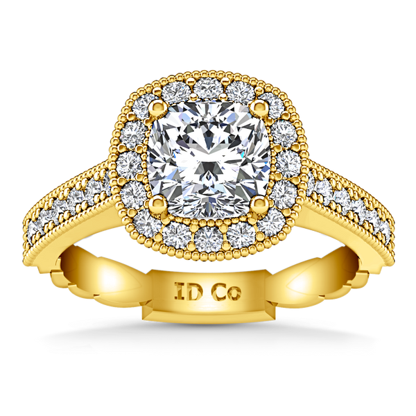 Halo Cushion Cut Engagement Ring Geneve 14K Yellow Gold
