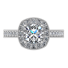 Halo Cushion Cut Engagement Ring Geneve 14K White Gold