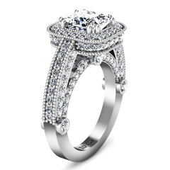 Halo Cushion Cut Engagement Ring Leilani 14K White Gold