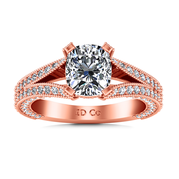 Pave Cushion Cut Engagement Ring Zahra 14K Rose Gold