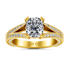 Pave Cushion Cut Engagement Ring Zahra 14K Yellow Gold