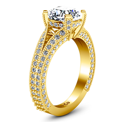 Pave Cushion Cut Engagement Ring Zahra 14K Yellow Gold