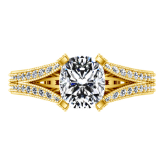 Pave Cushion Cut Engagement Ring Zahra 14K Yellow Gold