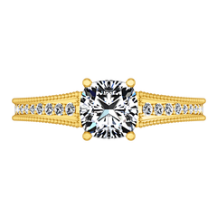 Pave Cushion Cut Engagement Ring Primrose 14K Yellow Gold