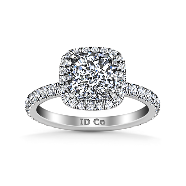 Halo Cushion Cut Engagement Ring Salice 14K White Gold