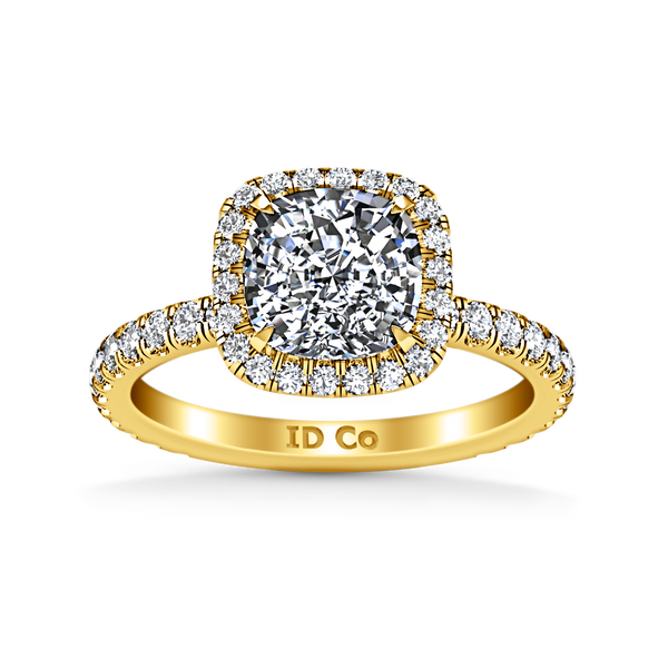 Halo Cushion Cut Engagement Ring Salice 14K Yellow Gold