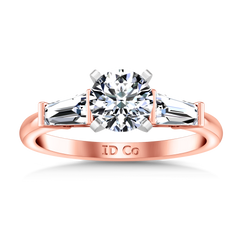 Three Stone Engagement Ring Prong Channel Set Tappered Baguette 14K Rose Gold