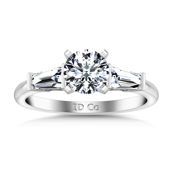 Three Stone Engagement Ring Prong Channel Set Tappered Baguette 14K White Gold