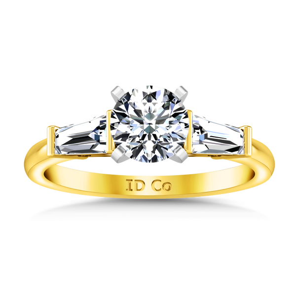 Three Stone Engagement Ring Prong Channel Set Tappered Baguette 14K Yellow Gold