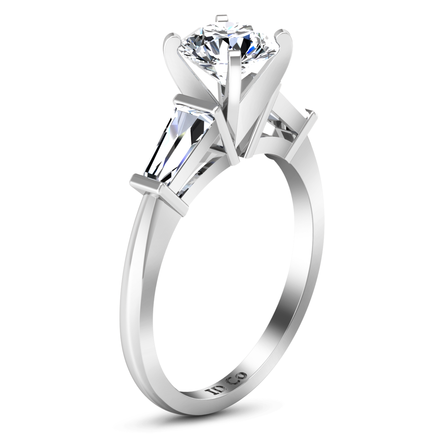 Three Stone Engagement Ring Prong Channel Set Tappered Baguette 14K White Gold