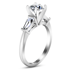 Three Stone Engagement Ring Prong Channel Set Tappered Baguette 14K White Gold