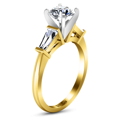 Three Stone Engagement Ring Prong Channel Set Tappered Baguette 14K Yellow Gold