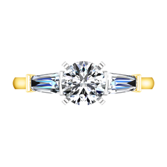 Three Stone Engagement Ring Prong Channel Set Tappered Baguette 14K Yellow Gold