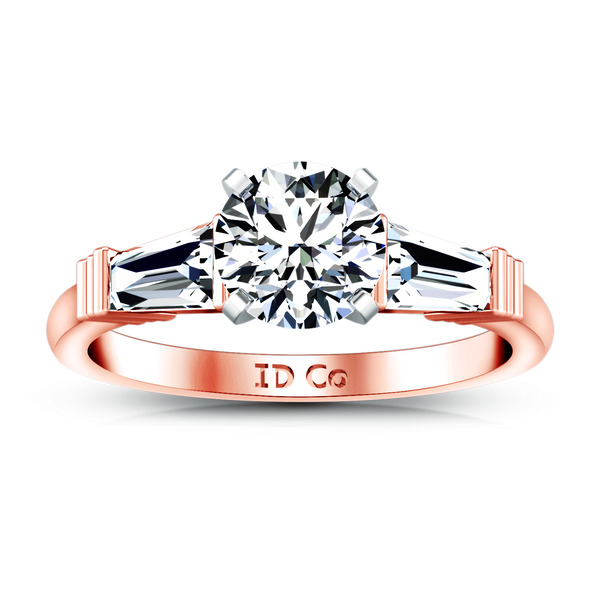 Three Stone Engagement Ring Structural Tapered Baguette 14K Rose Gold