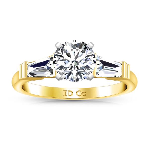 Three Stone Engagement Ring Structural Tapered Baguette 14K Yellow Gold
