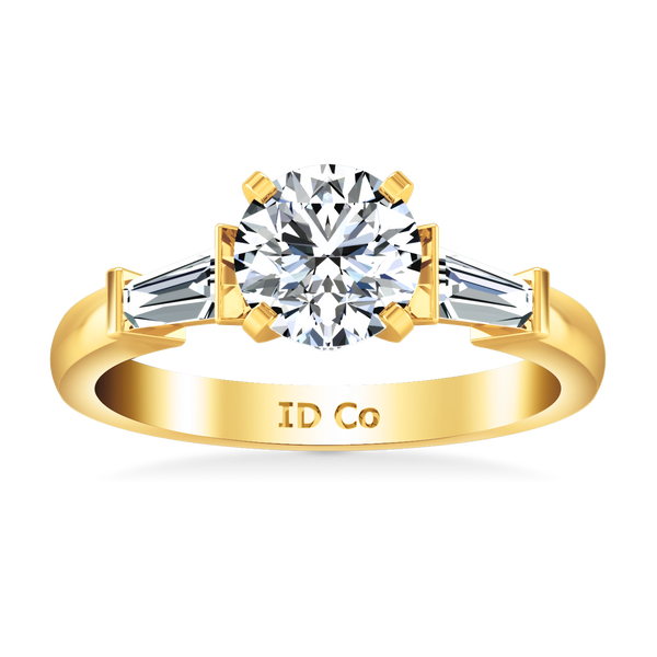 Pave Engagement Ring Classic Baguette 14K Yellow Gold