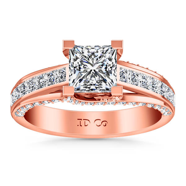 Pave Princess Cut Engagement Ring Isabella 14K Rose Gold