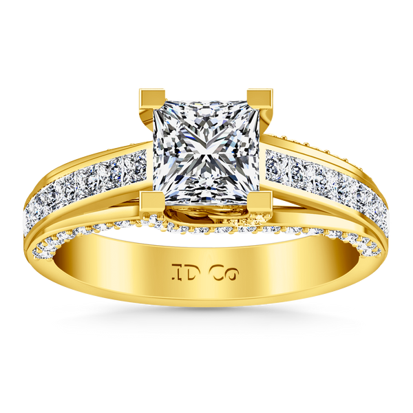 Pave Princess Cut Engagement Ring Isabella 14K Yellow Gold