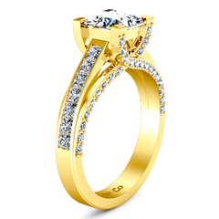 Pave Princess Cut Engagement Ring Isabella 14K Yellow Gold