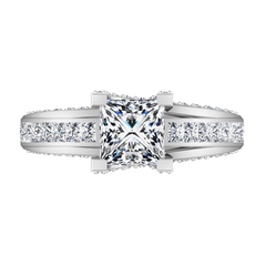 Pave Princess Cut Engagement Ring Isabella 14K White Gold