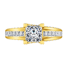 Pave Princess Cut Engagement Ring Isabella 14K Yellow Gold