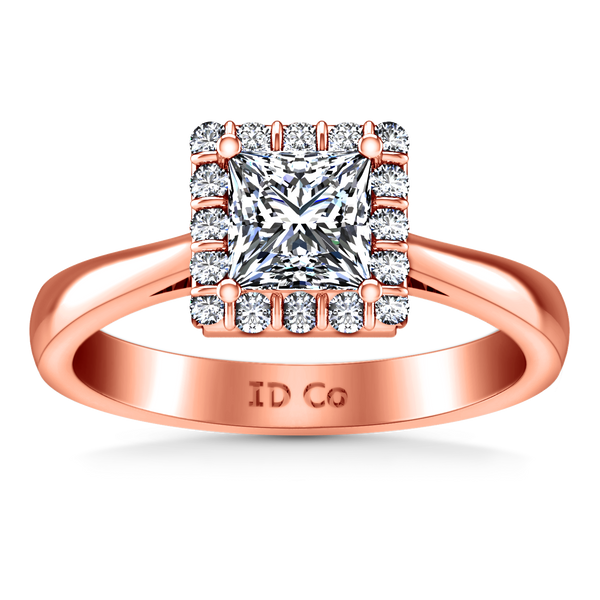 Halo Princess Cut Engagement Ring Lumiere 14K Rose Gold