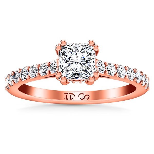 Pave Princess Cut Engagement Ring Jasmine 14K Rose Gold