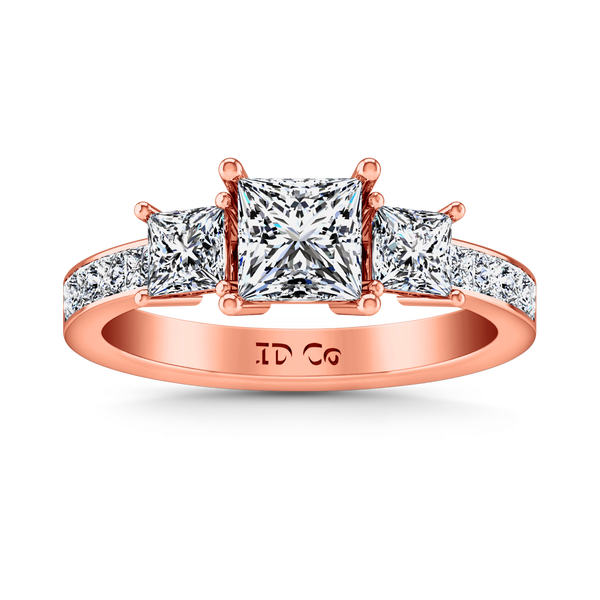 Three Stone Princess Cut Engagement Ring Rebecca 14K Rose Gold