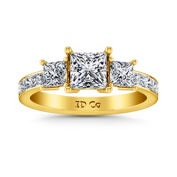 Three Stone Princess Cut Engagement Ring Rebecca 14K Yellow Gold