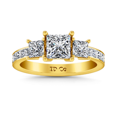 Three Stone Princess Cut Engagement Ring Rebecca 14K Yellow Gold