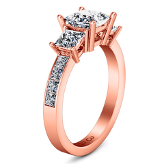 Three Stone Princess Cut Engagement Ring Rebecca 14K Rose Gold