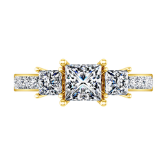 Three Stone Princess Cut Engagement Ring Rebecca 14K Yellow Gold