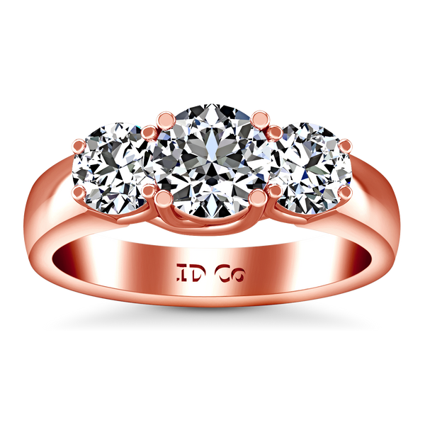 Three Stone Engagement Ring 4 Prong Lattice 14K Rose Gold