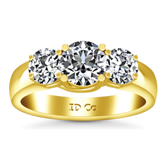 Three Stone Engagement Ring 4 Prong Lattice 14K Yellow Gold