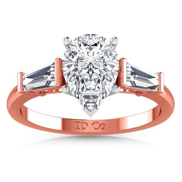 Three Stone Engagement Ring Tapered Baguette 14K Rose Gold