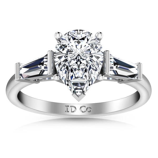 Three Stone Engagement Ring Tapered Baguette 14K White Gold